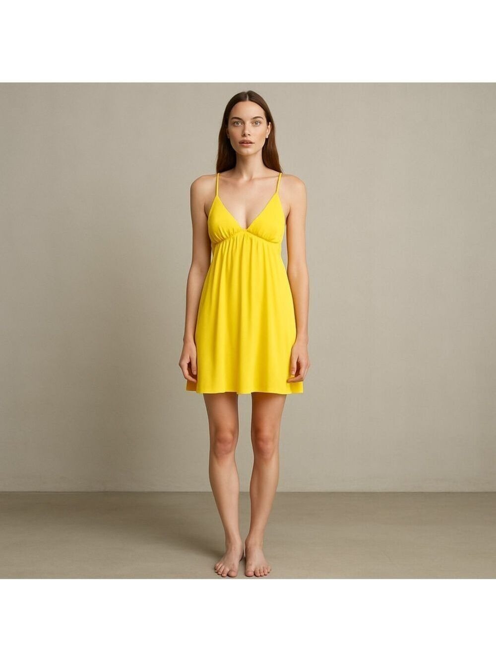 Papaya Yellow Halter Fit Flare Dress Small